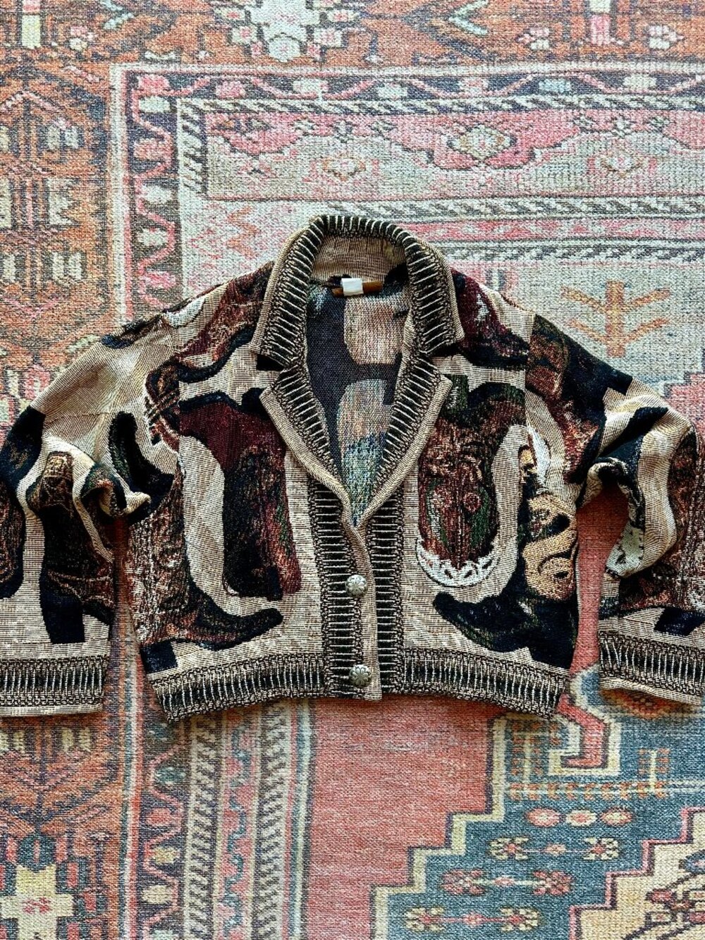 Handmade "Painted Pony" tapestry cardigan